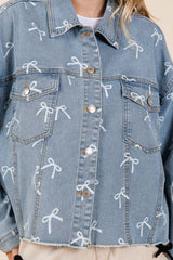 Curvy Bow Design Denim Jacket