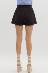 Black Linen Drawstring Shorts