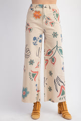 Floral Print Denim Wide Leg Pant