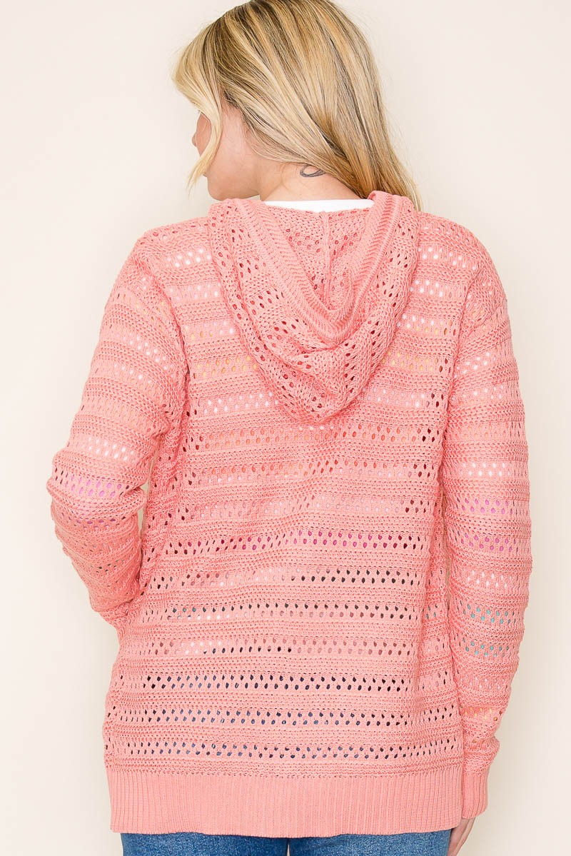 Peach Crochet Long Sleeve Cardigan