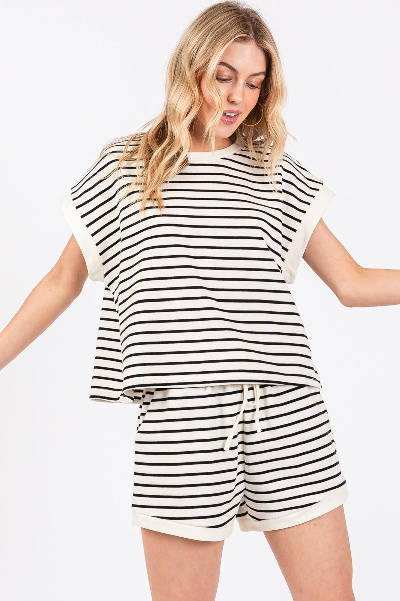 Striped Terry Top and Shorts Set