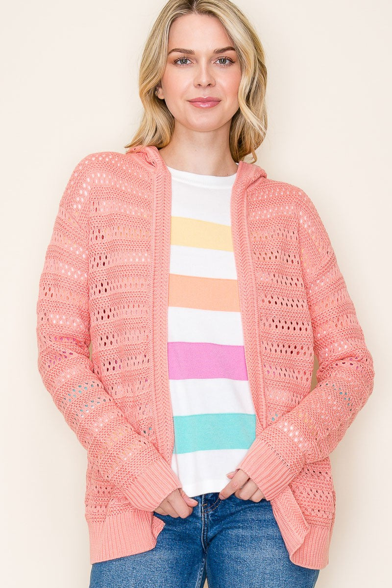 Peach Crochet Long Sleeve Cardigan