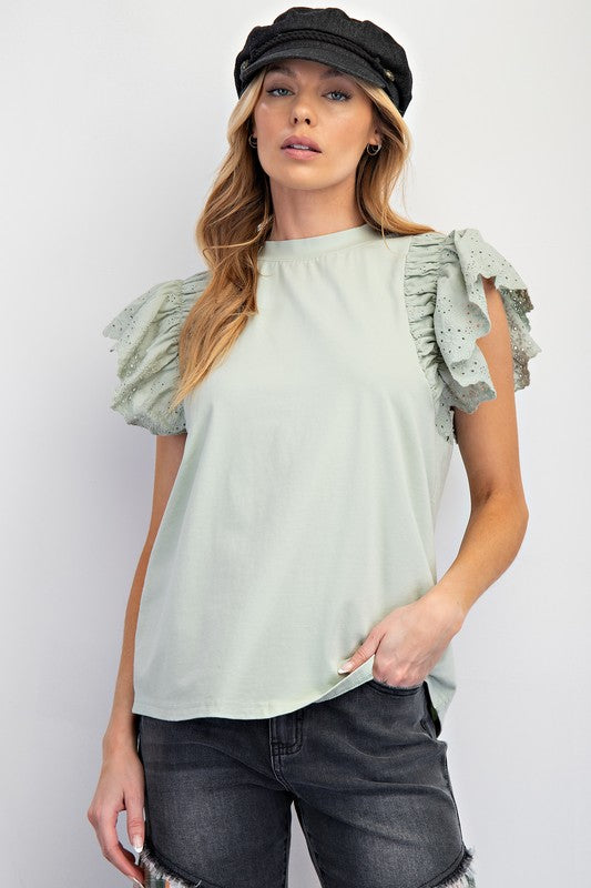 Sage Lace Sleeve Top