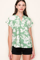 China Collar Gathered Floral Print Top