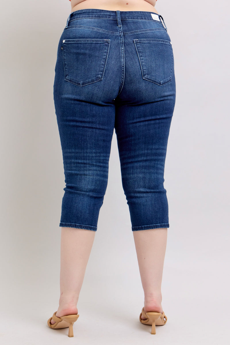 Curvy Rubie's Dark Wash Capri with Side Slit