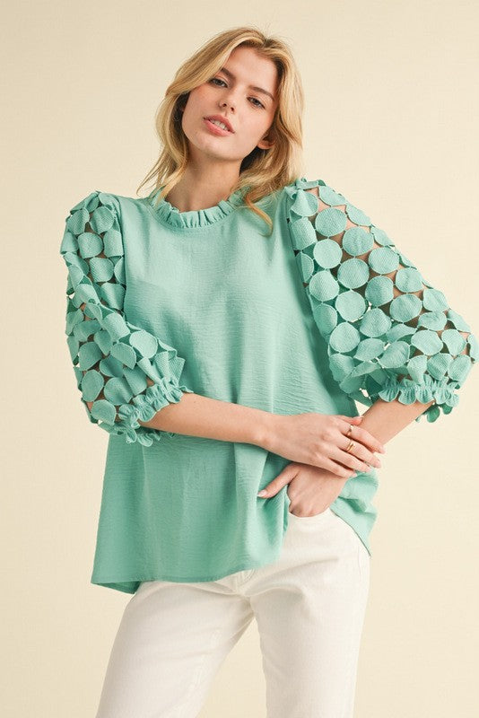 Seafoam Crochet Sleeve Top