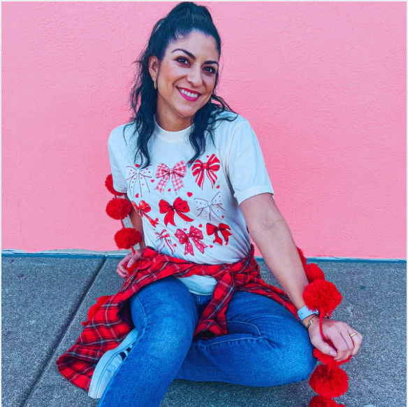 Red Plaid Bow Tee