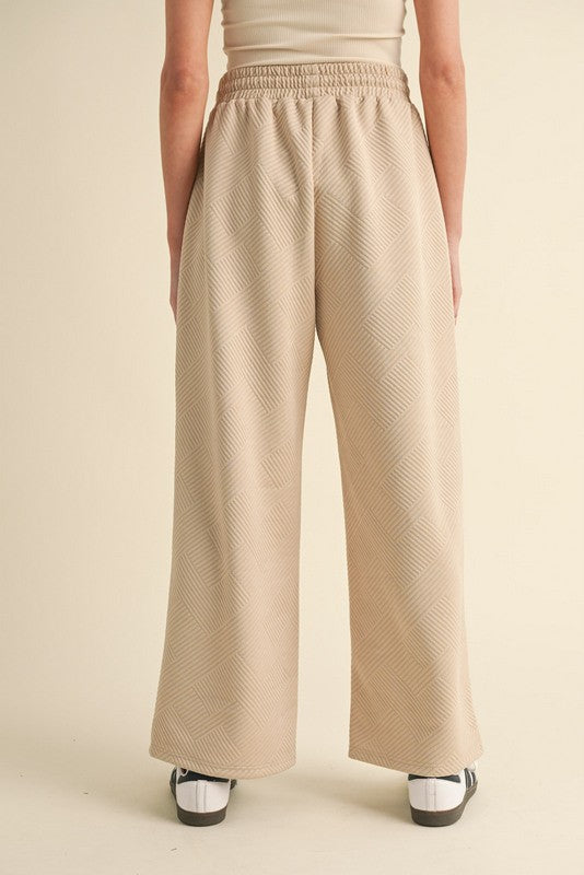 Tan Quilted Wide Leg Drawstring Pants