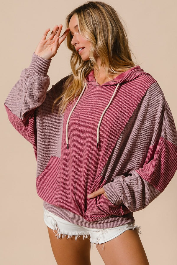 Dusty Rose Color Block Hoodie Top