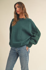 Hunter Green Pullover with Detailed Knit