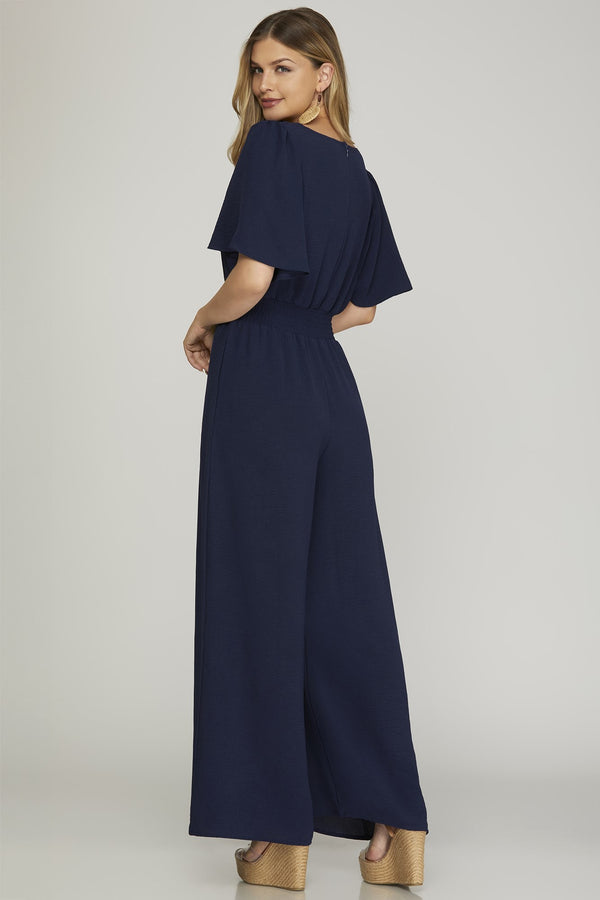 Flounce Sleeve V-Neck Jumpsuit