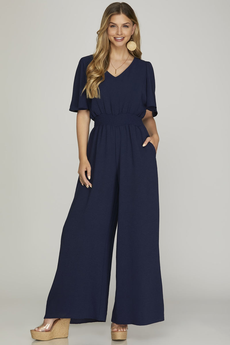 Flounce Sleeve V-Neck Jumpsuit