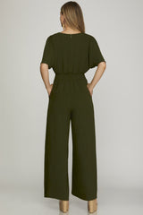 Flounce Sleeve V-Neck Jumpsuit