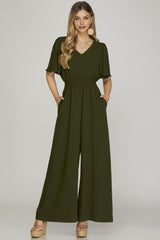 Flounce Sleeve V-Neck Jumpsuit