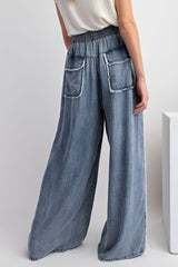 Chambray Wide Leg Pant With Outstitching