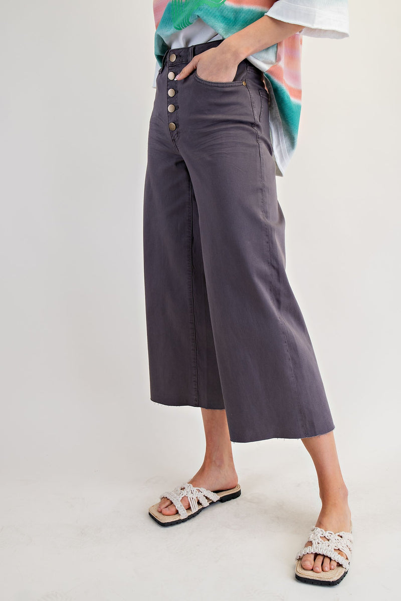 Ash Gray High Waisted Wide Leg Multi Button Cropped Pants