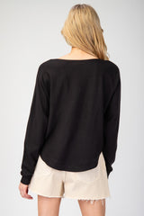 Scoop Neck Long Sleeve Top with Rounded Waist