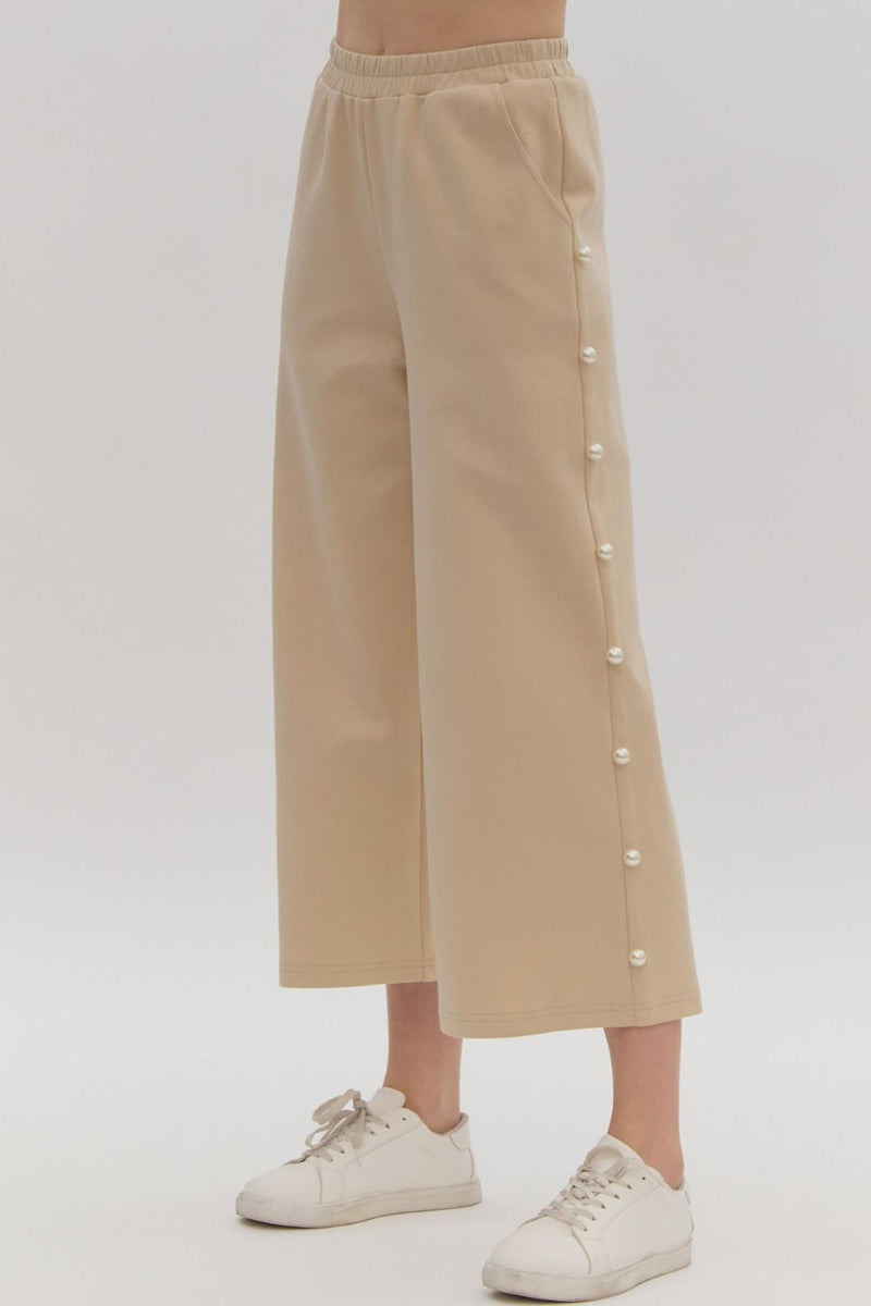 Pearl Embellished Elastic Waist Pants