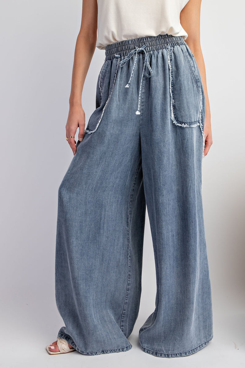 Chambray Wide Leg Pant With Outstitching