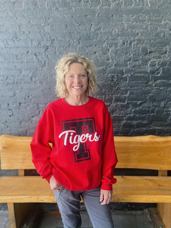 Red Tiger Sweatshirt With Glitter and Puff Ink