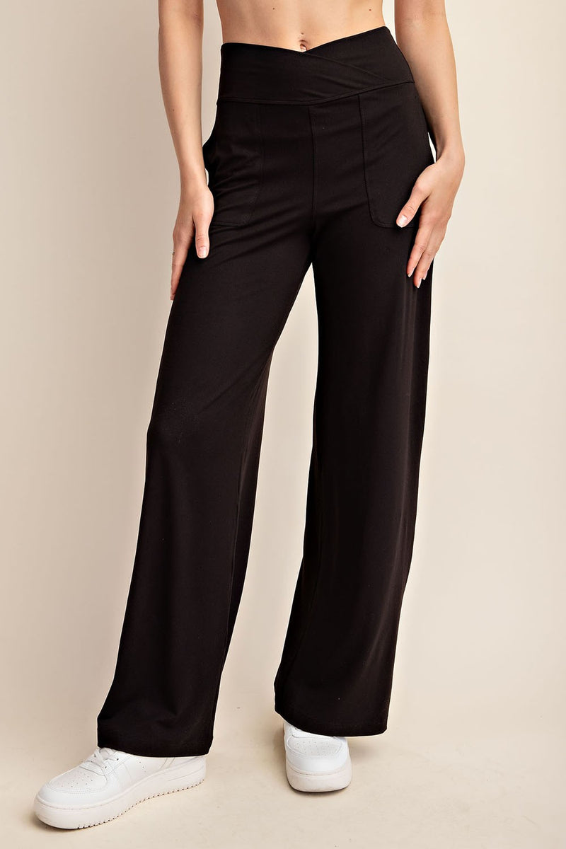 Black Ultimate Soft Cross Waist Wide Leg Pants