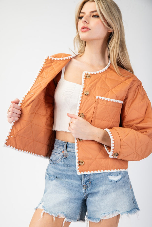 Terracotta Scallop Trim Quilted Jacket