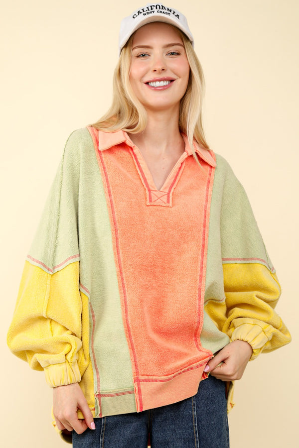 Curvy Peach Multi Colored Oversized Fleece Top