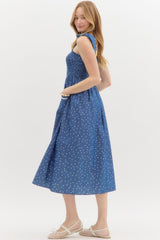 Denim Blue Maxi Dress With Polka Dots