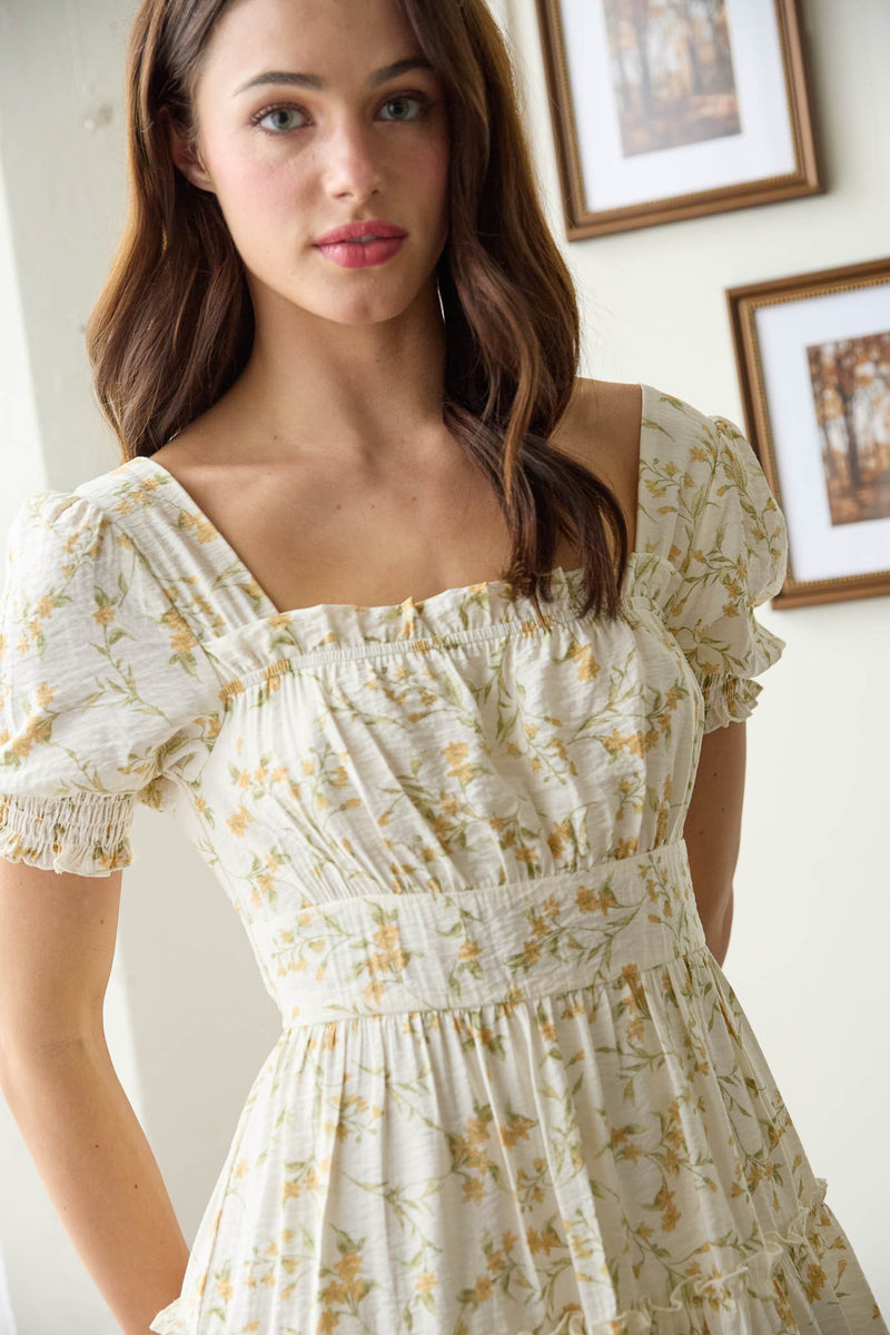 Ivory Multi Floral Ruffle Dress