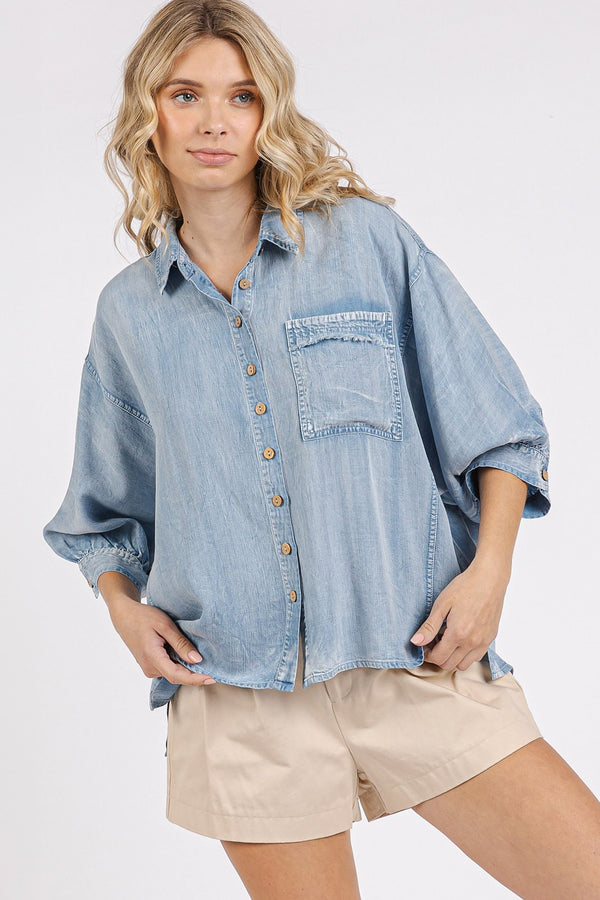 Denim Collared Button Down Top