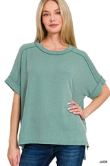 Cuffed Sleeve Ribbed Basic Top