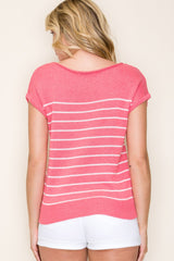 Coral Boat Neck Striped Sweater