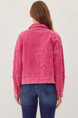 Hot Pink Shacket with Daisy Embellishment