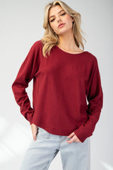 Scoop Neck Long Sleeve Top with Rounded Waist