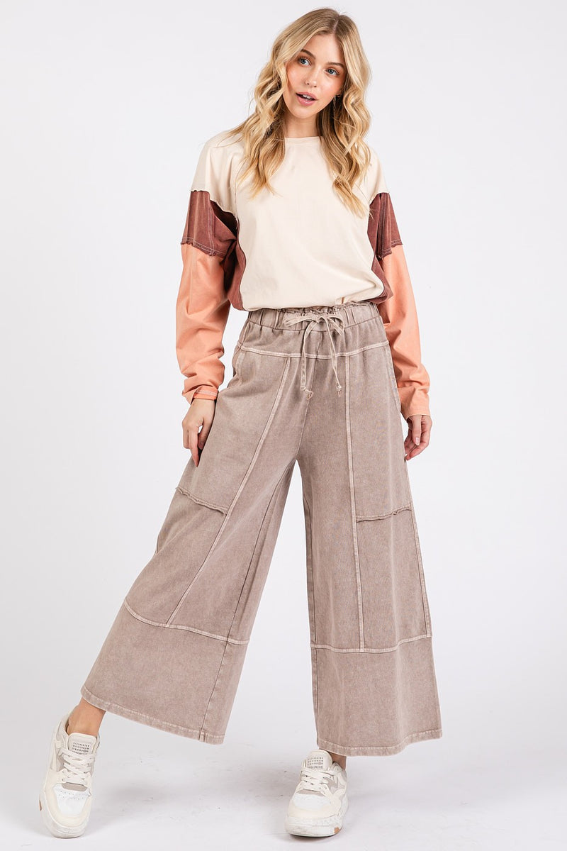 French Terry Knit Wide Leg Pant