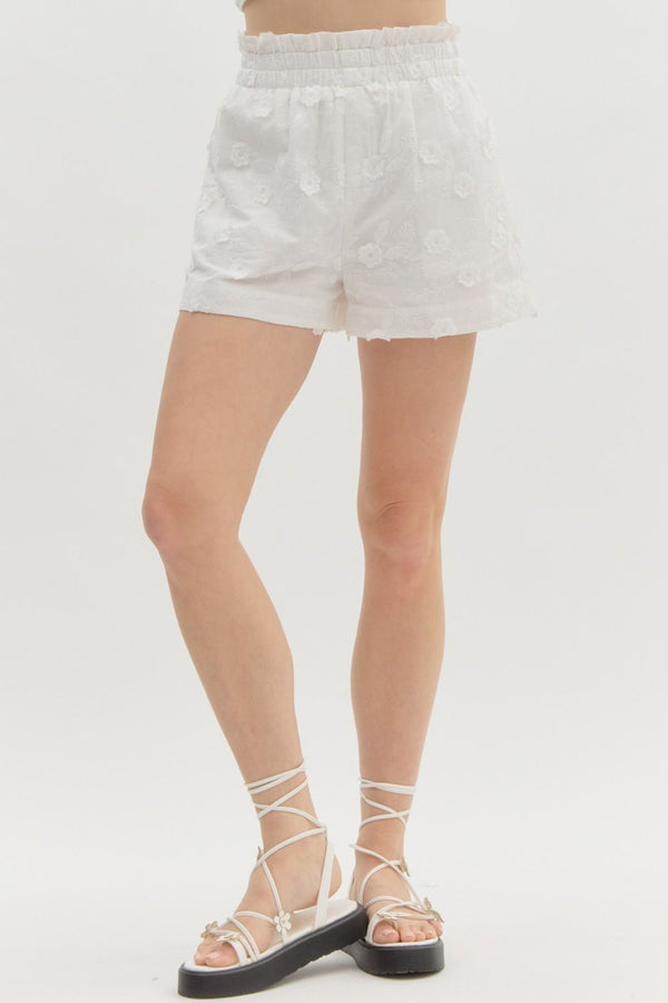 White Floral Embroidered Shorts