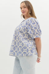 Curvy Blue Printed Tassel Top