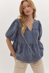 Curvy Denim Front Tie Top