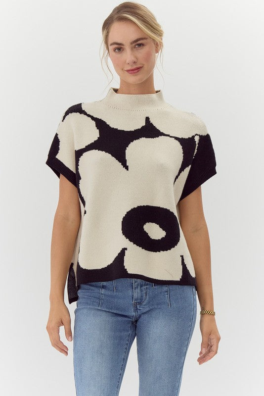 Floral Printed Mock Neck Sweater