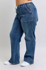 Curvy Parker's High Waisted Drawstring Wide Leg Jeans