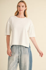 Oversized Puff Sleeve Outstitched Top With Side Slits