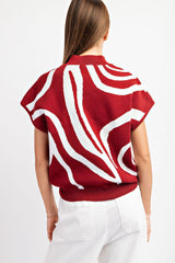 Merlot Swirl Printed Mock Neck Sleeveless Top