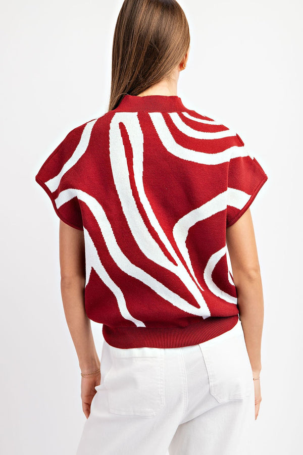 Merlot Swirl Printed Mock Neck Sleeveless Top