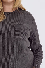 Curvy Ribbed Dolman Sleeve Pocket Detail Top