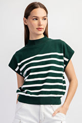 Striped Mock Neck Sleeveless Top