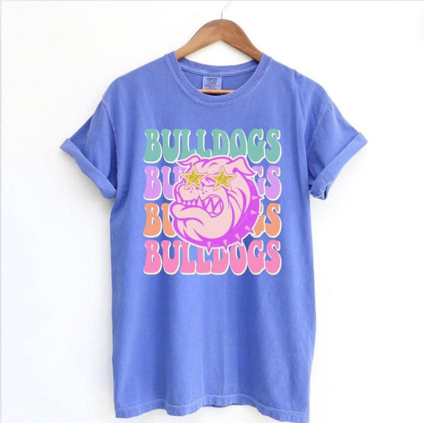 Blue Multi Color Bulldog Mascot Tee