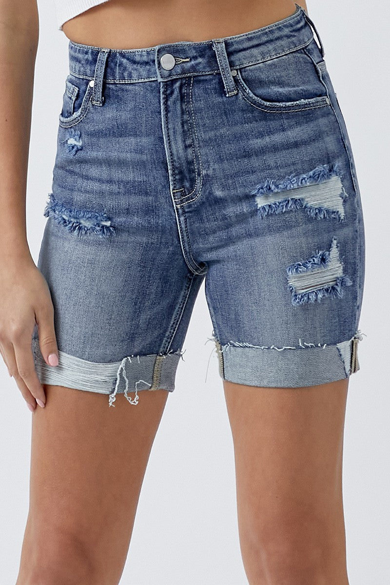 Robbin's Medium Wash High Rise Cuffed Shorts