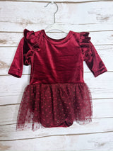 Kids Cabernet Velvet with Polka Dot Tulle Dress