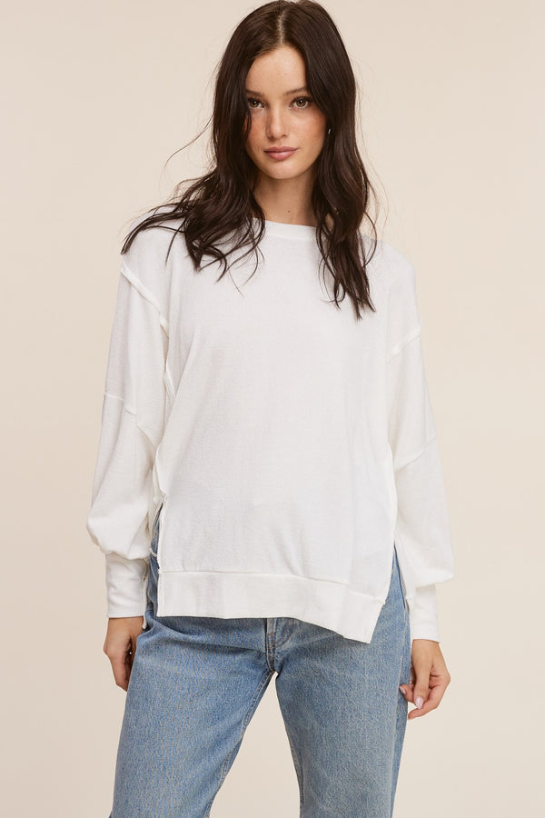 Outstiched Side Slit Drop Shoulder Top