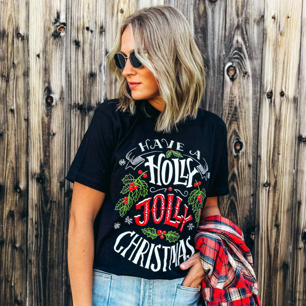 Black Holly Jolly Christmas Tee